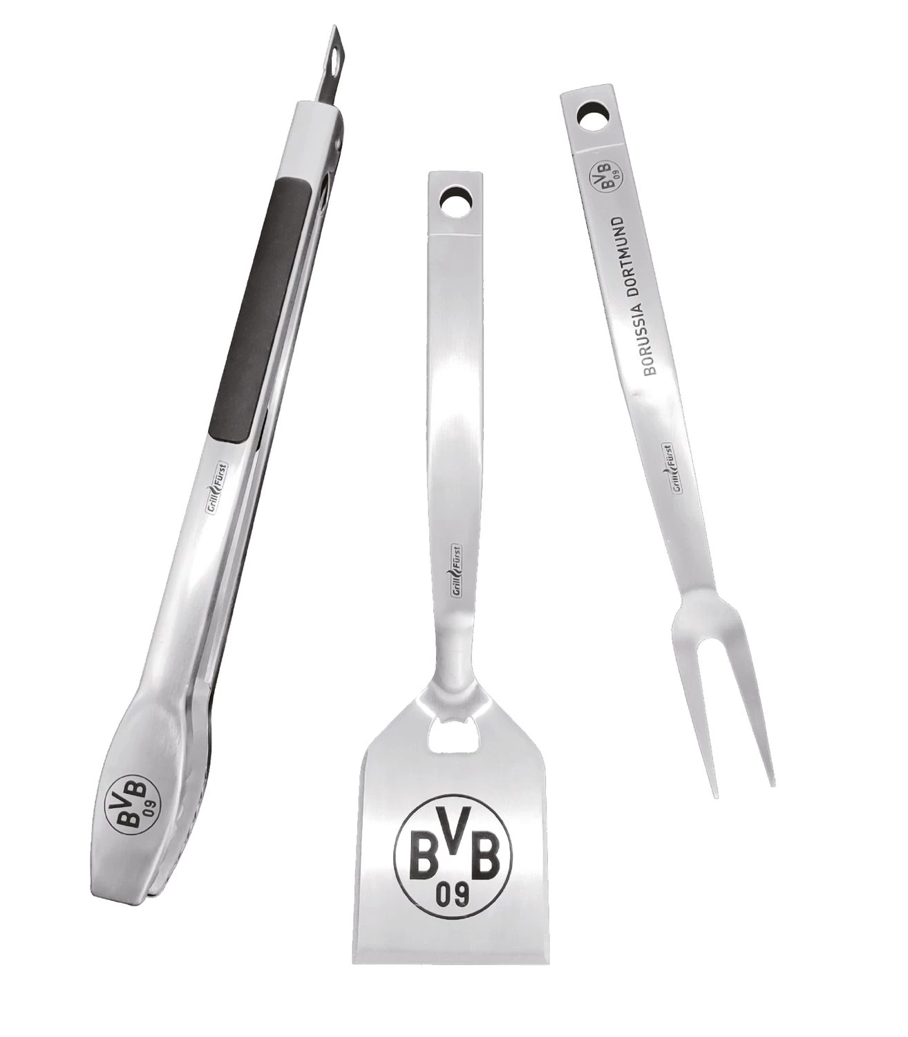 Grillfürst Premium Grillbesteck Set Mit Grillzange, -Wender Und -Gabel - Borussia Dortmund Edition In Geschenkverpackung 4 Grillfürst Premium Grillbesteck Set Mit Grillzange, -Wender Und -Gabel - Borussia Dortmund Edition In Geschenkverpackung – Bild 2