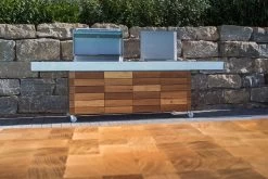 Grillfürst Outdoor Küche Mit Beton-Arbeitsplatte Und HPL-Unterschrank - Mit Edler Holzverkleidung (300 Cm X 80 Cm) - Mit Einbaugrill Und Planchagrill