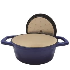 Grillfürst Dutch Oven Sternentöpfchen / Gusseisen Bräter - Emailliert - S - Blau -Broil King Store Grillfuerst Sternentoepfchen blau Braeter S 20 273 Deckel offen