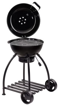 Rösle Holzkohlegrill Kugelgrill No.1 F50 Sport - FC Bayern Edition - Inkl. FC Bayern Abdeckhaube -Broil King Store Roesle Holzkohlegrill Sport F50 FC Bayern Deckel offen